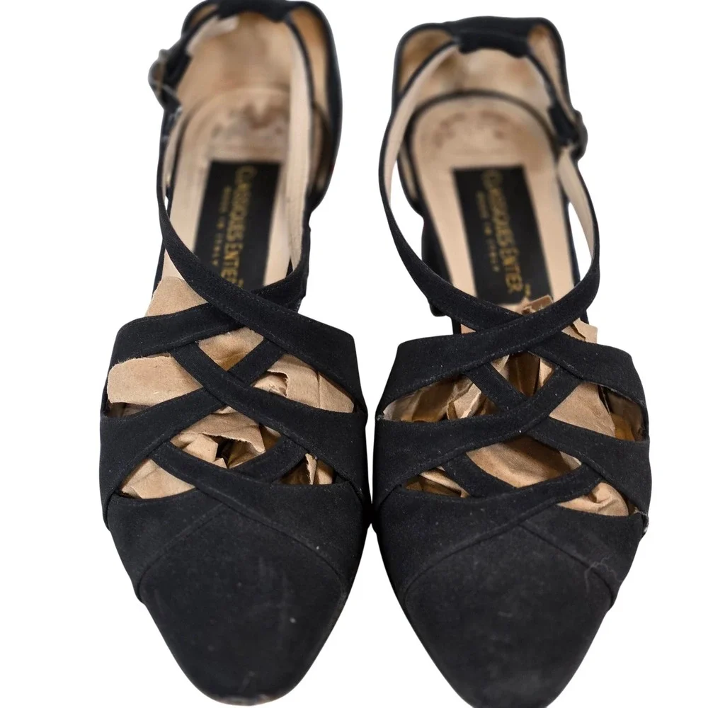Classiques Entier Black Suede Leather‎ Heels Pointed Toe Strappy Dress Shoes